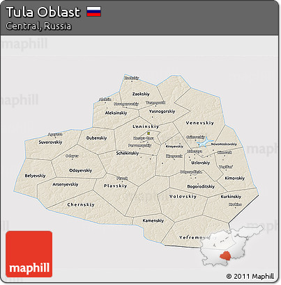 Shaded Relief 3D Map of Tula Oblast, single color outside