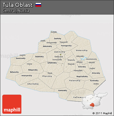Shaded Relief 3D Map of Tula Oblast, single color outside