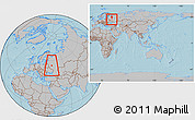 Gray Location Map of Aleksin, within the entire country, hill shading