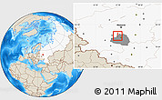 Shaded Relief Location Map of Aleksin, highlighted country, highlighted parent region