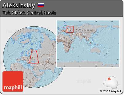 Gray Location Map of Aleksinskiy, within the entire country, hill shading
