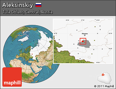 Satellite Location Map of Aleksinskiy, highlighted country, highlighted parent region
