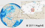 Shaded Relief Location Map of Aleksinskiy, highlighted grandparent region