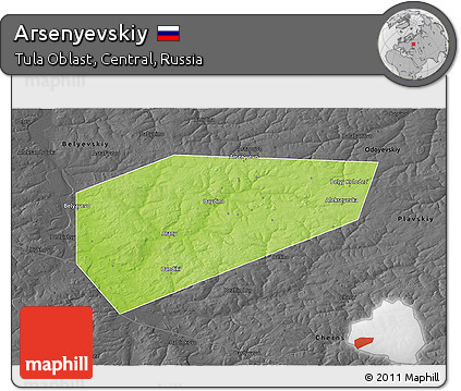 Physical 3D Map of Arsenyevskiy, darken, desaturated