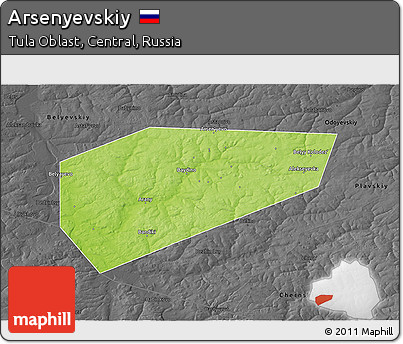 Physical 3D Map of Arsenyevskiy, darken, desaturated