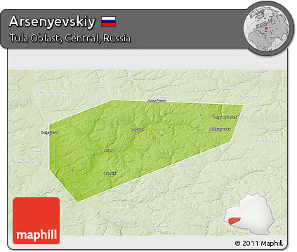 Physical 3D Map of Arsenyevskiy, lighten