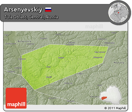 Physical 3D Map of Arsenyevskiy, semi-desaturated