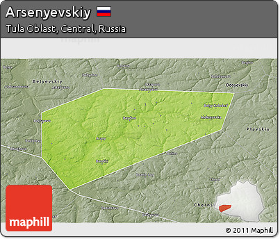 Physical 3D Map of Arsenyevskiy, semi-desaturated