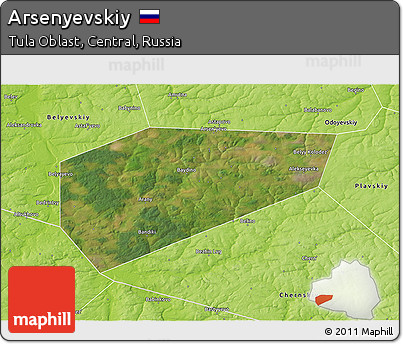 Satellite 3D Map of Arsenyevskiy, physical outside