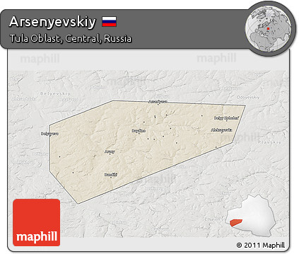 Shaded Relief 3D Map of Arsenyevskiy, lighten, semi-desaturated