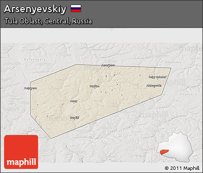 Shaded Relief 3D Map of Arsenyevskiy, lighten, semi-desaturated