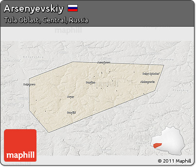 Shaded Relief 3D Map of Arsenyevskiy, lighten, semi-desaturated