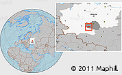 Gray Location Map of Arsenyevskiy, highlighted parent region, highlighted grandparent region, hill shading