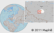 Gray Location Map of Arsenyevskiy, highlighted parent region, hill shading