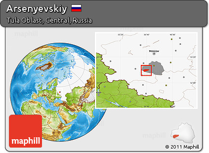 Physical Location Map of Arsenyevskiy, highlighted country, highlighted parent region