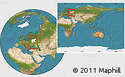 Satellite Location Map of Arsenyevskiy, highlighted parent region, highlighted grandparent region, within the entire country