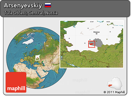 Satellite Location Map of Arsenyevskiy, highlighted parent region, highlighted grandparent region