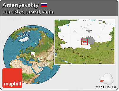 Satellite Location Map of Arsenyevskiy, highlighted parent region, highlighted grandparent region