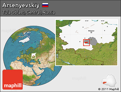 Satellite Location Map of Arsenyevskiy, highlighted parent region, highlighted grandparent region