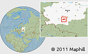 Savanna Style Location Map of Arsenyevskiy, highlighted grandparent region, hill shading