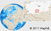 Shaded Relief Location Map of Arsenyevskiy, highlighted grandparent region