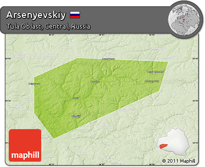 Physical Map of Arsenyevskiy, lighten