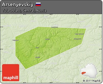 Physical Map of Arsenyevskiy, lighten