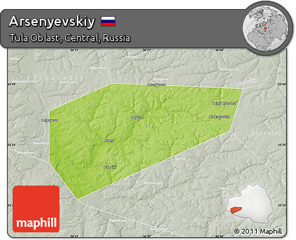Physical Map of Arsenyevskiy, lighten, semi-desaturated