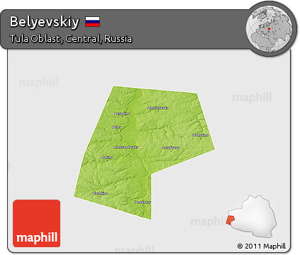 Physical 3D Map of Belyevskiy, single color outside