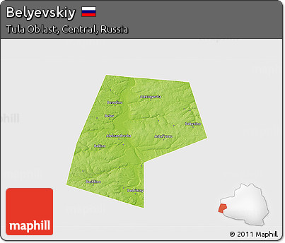 Physical 3D Map of Belyevskiy, single color outside