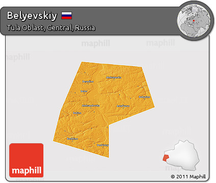 Political 3D Map of Belyevskiy, single color outside