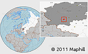 Gray Location Map of Belyevskiy, highlighted country, highlighted grandparent region, hill shading
