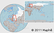 Gray Location Map of Belyevskiy, highlighted country, highlighted parent region, within the entire country, hill shading