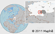 Gray Location Map of Belyevskiy, highlighted parent region, highlighted grandparent region, hill shading