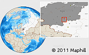 Shaded Relief Location Map of Bogoroditsk, highlighted country, highlighted grandparent region