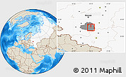 Shaded Relief Location Map of Bogoroditsk, highlighted country, highlighted parent region