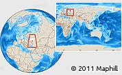 Shaded Relief Location Map of Bogoroditsk, highlighted parent region, highlighted grandparent region, within the entire country