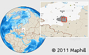 Shaded Relief Location Map of Bogoroditsk, highlighted parent region, highlighted grandparent region