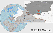 Gray Location Map of Chernskiy, highlighted country, highlighted grandparent region, hill shading