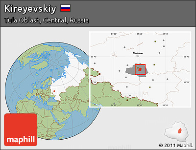 Savanna Style Location Map of Kireyevskiy, highlighted country, highlighted parent region