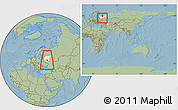 Savanna Style Location Map of Kireyevskiy, highlighted parent region, highlighted grandparent region, within the entire country, hill shading
