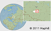 Savanna Style Location Map of Kireyevskiy, highlighted parent region, hill shading