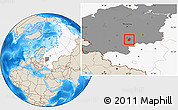 Shaded Relief Location Map of Kireyevskiy, highlighted country, highlighted grandparent region