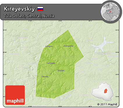 Physical Map of Kireyevskiy, lighten