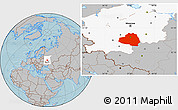 Gray Location Map of Tula Oblast, highlighted parent region, hill shading