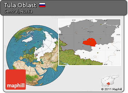 Satellite Location Map of Tula Oblast, highlighted country, highlighted parent region