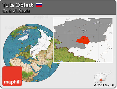 Satellite Location Map of Tula Oblast, highlighted country, highlighted parent region
