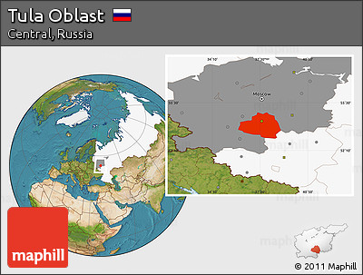Satellite Location Map of Tula Oblast, highlighted country, highlighted parent region