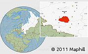 Savanna Style Location Map of Tula Oblast, highlighted country, hill shading