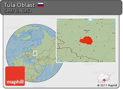 Savanna Style Location Map of Tula Oblast, hill shading
